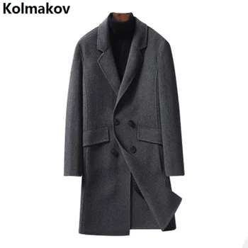 2024 Inverno man Long Double sided casaco de lã de abertura collar casual casaco de lã de alta qualidade breasted trenchcoat homens