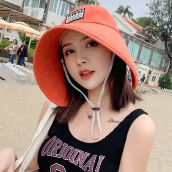 Verão Primavera de Proteção contra o Sol, Chapéu de Balde de Mulheres coreano-estilo Big Tutano Cap Pescador ao ar Livre UV Algodão Praia Alça de Chapéu de Sol
