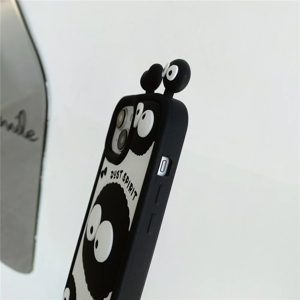 Carvão Bola Elfo de Caso Para o iPhone 14 promax 14pro Para o iphone 12 13promax Completo Proteger Bonito Tampa Engraçado Sensação da Pele de Silicone Anime Bonito . ' - ' . 5
