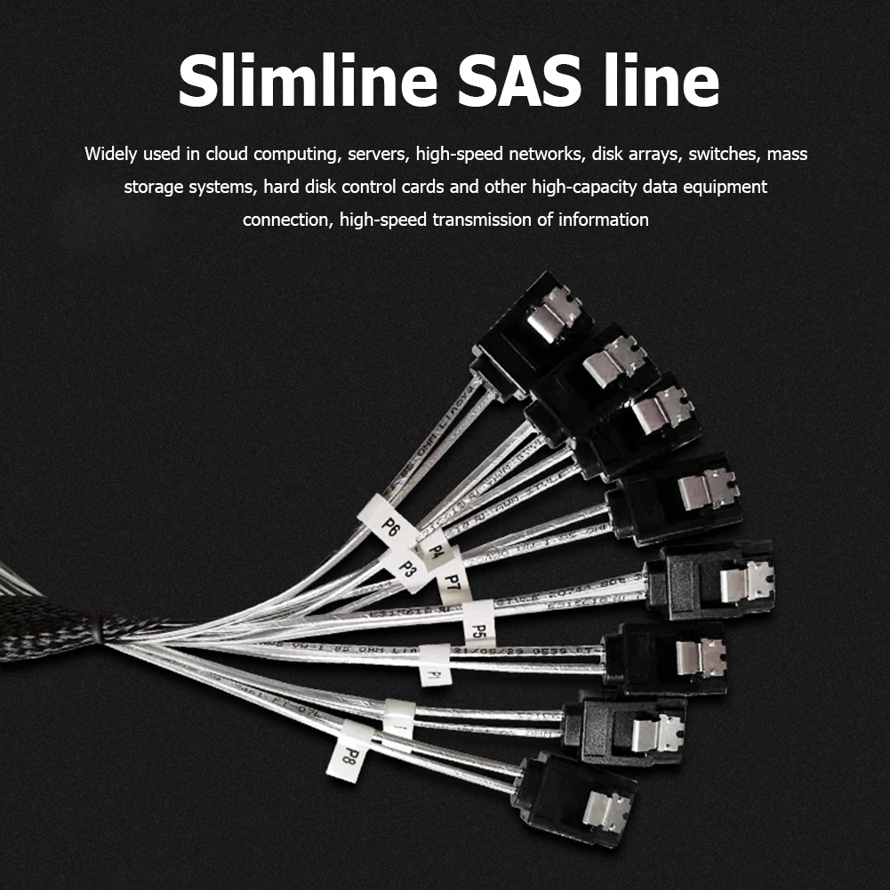 12Gbps Linha Slim SAS4.0 SFF-8654 8i para SATA 8 de Porta de Servidor do Computador o Cabo do Adaptador . ' - ' . 1