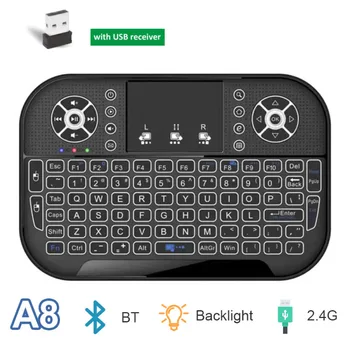 A8 Mini Teclado Bluetooth 2,4 G Modo Duplo de Mão de Escala de Retroiluminado Mouse Touchpad Controle Remoto Para o Windows Android TV
