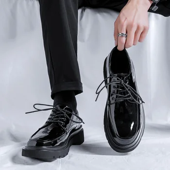 Verão, Outono Casual Homens Sapatos de Vestido Novo Designer de Moda Casual Sapatos de Couro Preto Macho coreano Cabeça Redonda Terno de Trabalho Sapato