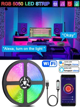 Smart wi-Fi Faixa de Luz LED RGB 5050 Led de Banda para a Festa de Casa, Decoração, TV, luz de fundo, Compatiable com Alexa Inicial do Google