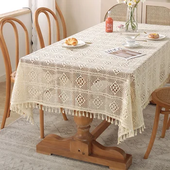 Pastoral estilo de fotografia de crochê feito à mão toalha de mesa pequena mesa redonda mesa de chá tampa