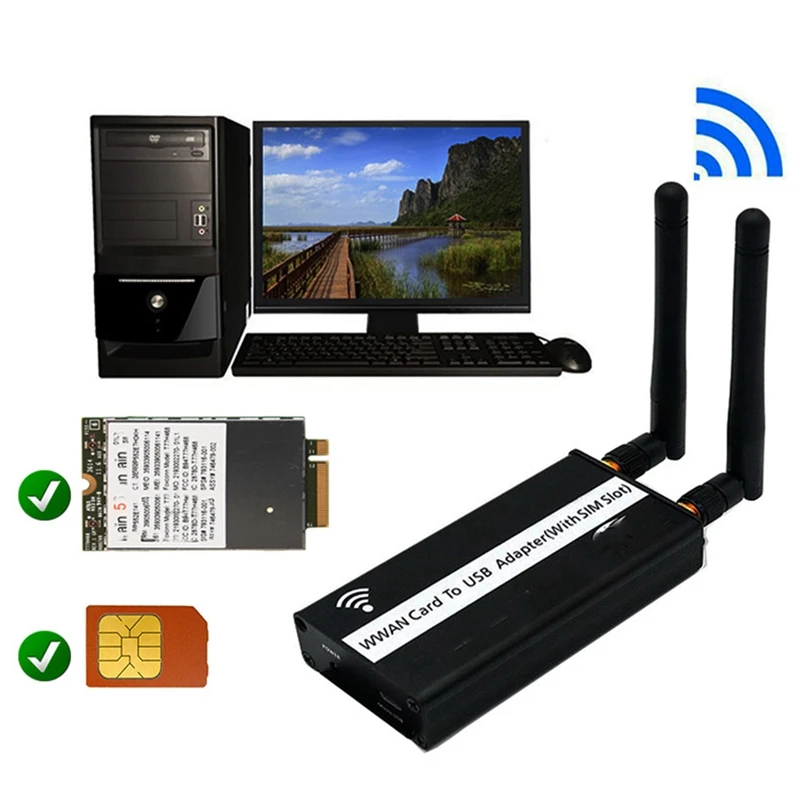 2X sem Fios NGFF M. 2 Chave B Para USB Adaptador Com Slot para Cartão Sim Para WWAN/LTE/4G Módulo Para Desktop/Laptop . ' - ' . 1