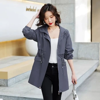 2023 Outono Novo Coringa Blusão coreano Mulheres Brasão de Senhoras de Lazer Slim Puro Zíper Capuz de Moda Feminina Elegância Outwear