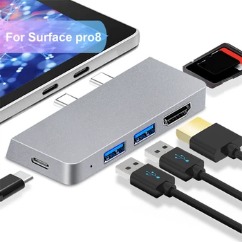 HUB USB 3.0 de 5 gbps Ethernet Gigabit 4k HDMI 100W Dock Station para o Surface Pro X/9/8 Dual-Tipo C Trovão 3 Interface do Divisor