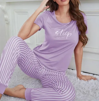 As mulheres do Pijama Conjunto de Decote em V Design Listrado Impressão de Pijamas em Casa Roupas de Dormir