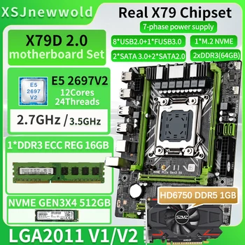 X79D2.0 placa-Mãe com o Kit de E5 2697V2 Processador E memória DDR3 REG 1*16G=Memória de 16 gb E 512 gb NVME SSD HD6750 DDR5 1GB placa de