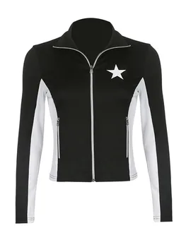 Estilo retrô Mulheres s Varsity Jacket com Letras Impressas - Cortada de Beisebol Casaco para a década de 90 a Moda Streetwear e Bomber Outerwear