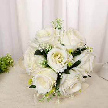 De Noiva, Dama De Honra Buquê De Casamento Branco De Seda, Fita De Cetim, Flores Artificiais Rosas Noiva Segurando Flores Para O Casamento Acessórios