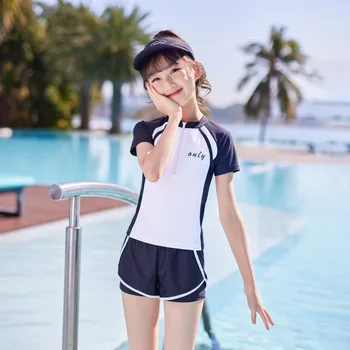 As novas Meninas de Maiô 2pcs Swimwear das Mulheres UPF50+ Impressão Shorts Bebê de Crianças Manga Criança Infantil Praia trajes de Banho para Crianças