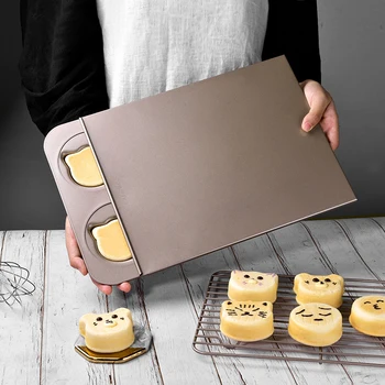 Criativo Assadeira Antiaderente em Aço Carbono Muffin Copo com Tampa Kitty dos desenhos animados Rodada Urso em Forma de Cupcake Molde Bandeja de Cozinha Bakeware