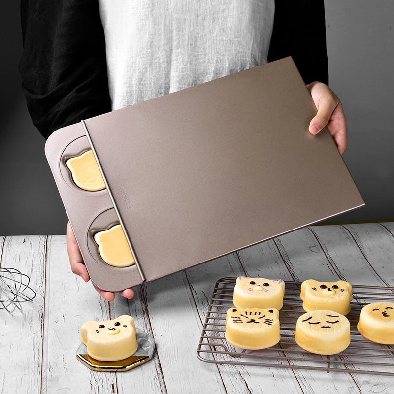 Criativo Assadeira Antiaderente em Aço Carbono Muffin Copo com Tampa Kitty dos desenhos animados Rodada Urso em Forma de Cupcake Molde Bandeja de Cozinha Bakeware . ' - ' . 0