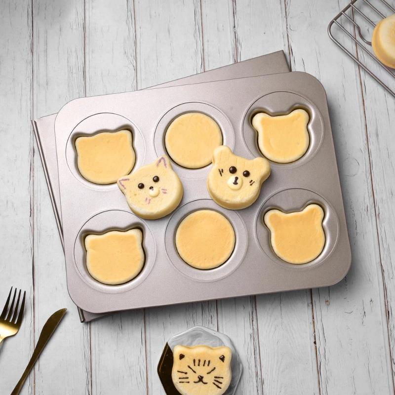 Criativo Assadeira Antiaderente em Aço Carbono Muffin Copo com Tampa Kitty dos desenhos animados Rodada Urso em Forma de Cupcake Molde Bandeja de Cozinha Bakeware . ' - ' . 2