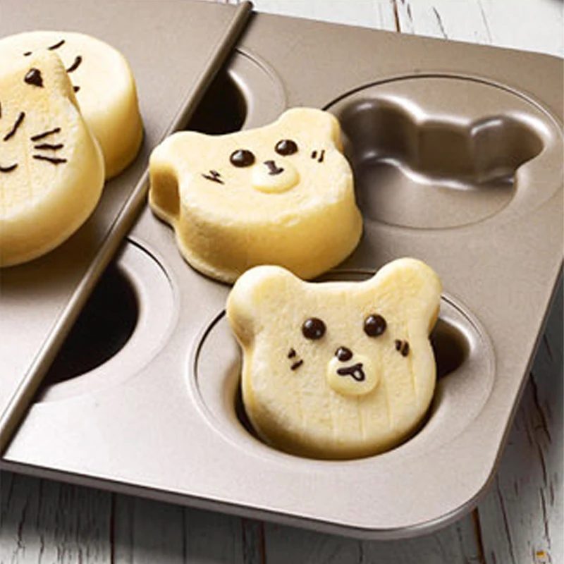 Criativo Assadeira Antiaderente em Aço Carbono Muffin Copo com Tampa Kitty dos desenhos animados Rodada Urso em Forma de Cupcake Molde Bandeja de Cozinha Bakeware . ' - ' . 3