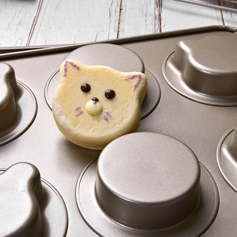 Criativo Assadeira Antiaderente em Aço Carbono Muffin Copo com Tampa Kitty dos desenhos animados Rodada Urso em Forma de Cupcake Molde Bandeja de Cozinha Bakeware . ' - ' . 5