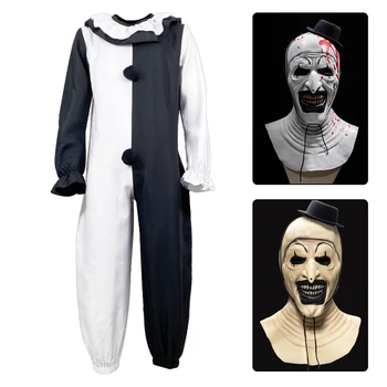 Terrifier Palhaço Cosplay Traje de Arte A Máscara de Palhaço Macacão de Horror Preto Branco Bodysuit Roupas de Halloween para as Mulheres, Homens