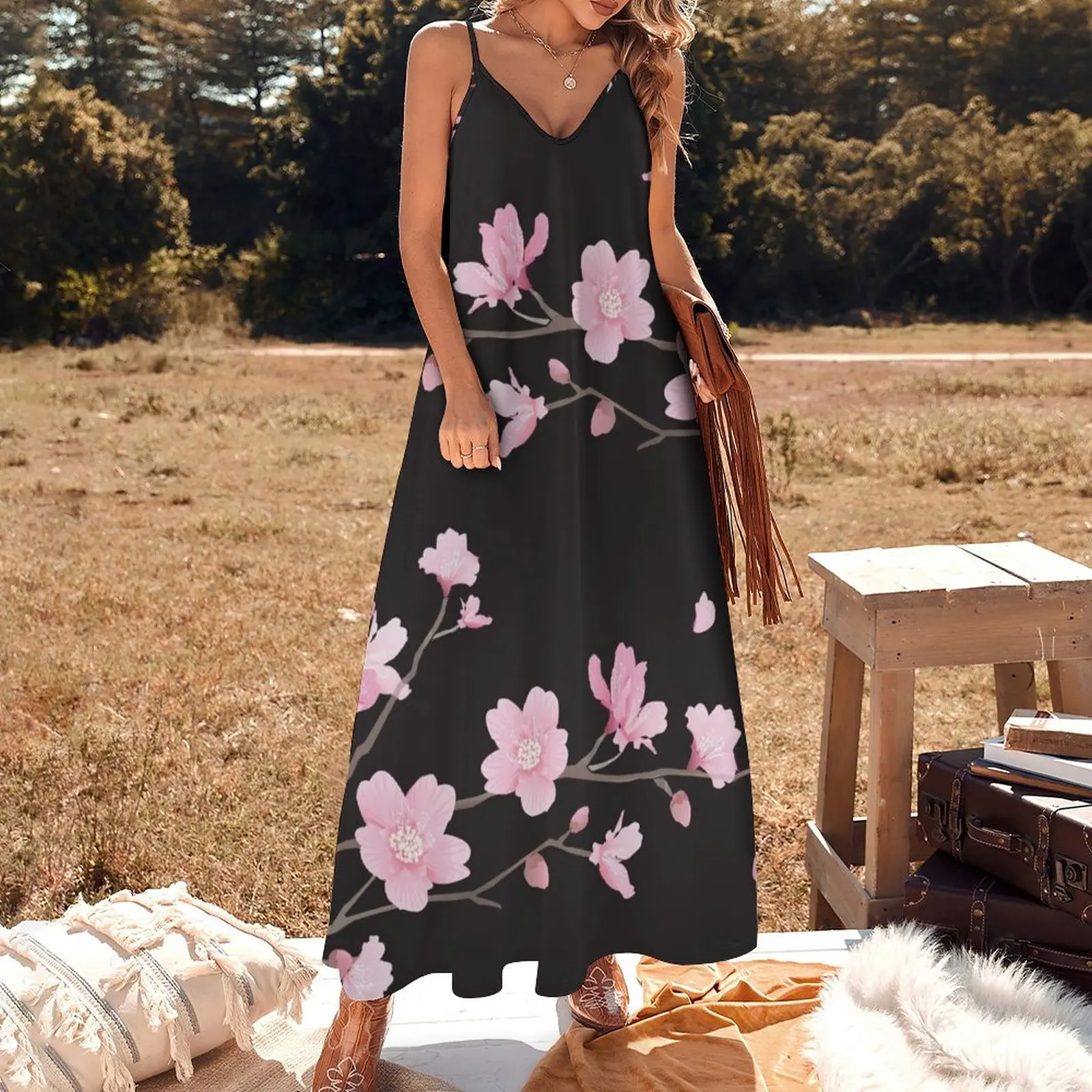 Nova Flor de Cerejeira de flor - de-fábrica Preto sem Mangas, Vestido de um vestido longo para mulheres vestidos para a mulher 2023 vestidos de noiva para festas . ' - ' . 1