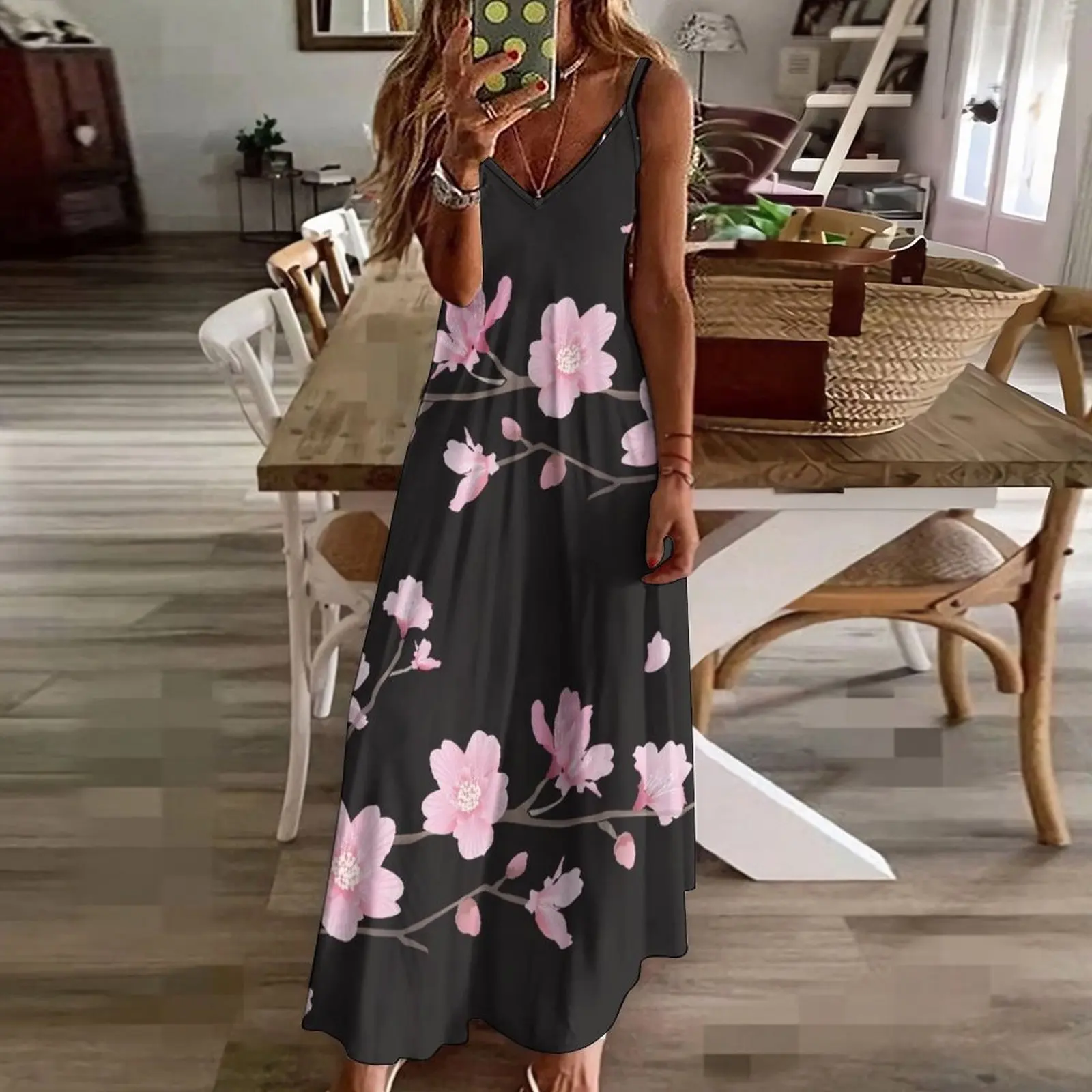 Nova Flor de Cerejeira de flor - de-fábrica Preto sem Mangas, Vestido de um vestido longo para mulheres vestidos para a mulher 2023 vestidos de noiva para festas . ' - ' . 2