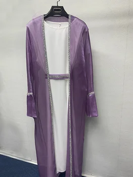 Dubai, Turquia Abaya Conjunto Marroquino Kaftan Abaya Conjunto Embelezado Beaded Vestido de Casamento incluem Interna Mulheres de Vestido Cinto de Lenço de Quatro peças