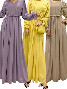 Ramadã, Eid Chiffon Abaya Vestido para as Mulheres Jalabiya Dubai, Turquia Islã vestimenta Muçulmana Djellaba Manto Femme Musulmane Longue Caftan