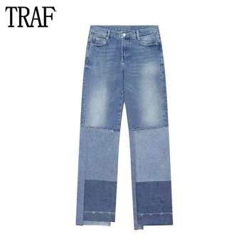 TRÁFICO de 2023 Flare Jeans Folgada com Mulheres Jeans Azul Rasgado Jeans para Mulheres de Verão de Calças Jeans de Cintura Alta Mulher Casual Calças das Mulheres
