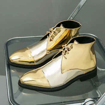Negócios Formais, Sapatos de Couro, masculina Casual com o Naipe Sólido de Casamento Sapatos de Ouro, o Homem da Moda, Sapatos Oxford Apontado Negócios Calçado