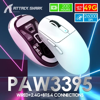 Ataque de Tubarão X3 2,4 G/Bluetooth Mouse sem Fio Recarregável 200h 26000DPI Gaming Mouse Peso Leve Pc Gamer de Acessórios do Portátil