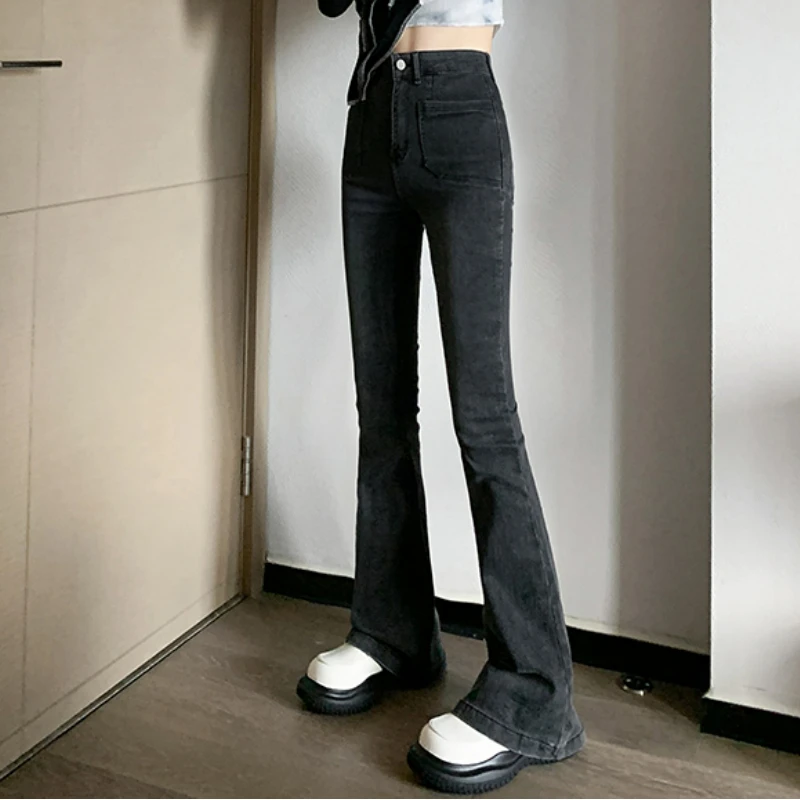 2023 Mulheres Bonitas Bell Fundos De Xshape Comprimento Total Jeans Inverno Vintage Quente Luxuoso Flare Calças Grossas De Veludo Wide Leg Pants . ' - ' . 3