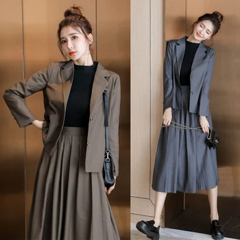 UNXX 2022 Outono chance Real de Novo Em Stock Floral Elegante Idade, Reduzindo-coreano Terno Vestido de Saia Plissada Conjunto Menina Office Lady conjunto
