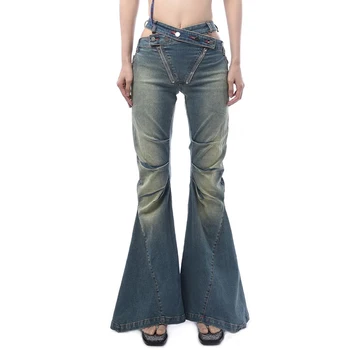Mulheres Designer De Jeans Flare De Cintura Alta Recorte Slim Casual Pantaloon Calças Jeans