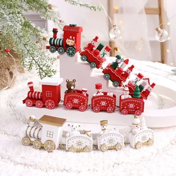 Madeira de Natal Trem de Decoração, Brinquedos do Bebê Bonito, Pintado de Brinquedo de Trem com Papai Noel, Boneco de neve de Artesanato para o Ano Novo de Natal de Presentes Crianças