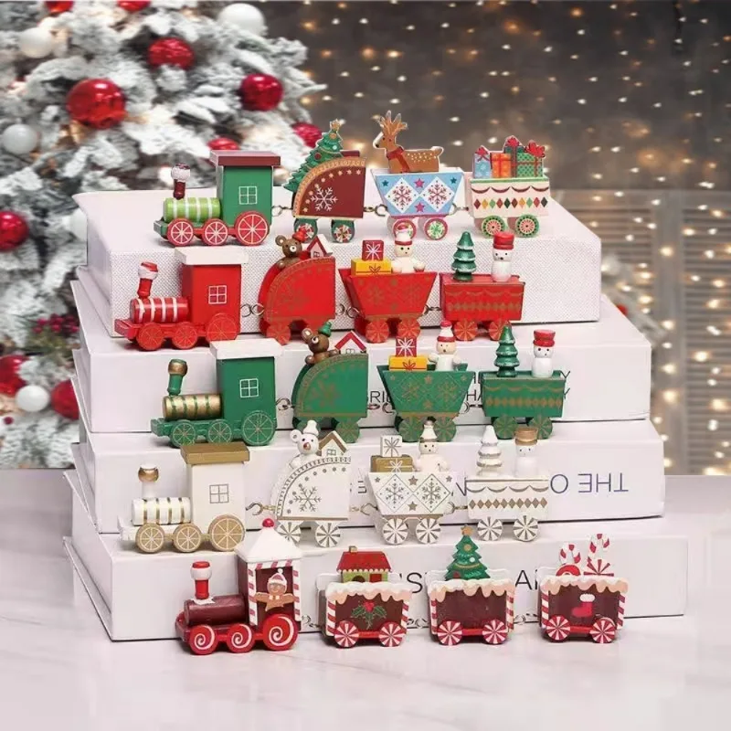Madeira de Natal Trem de Decoração, Brinquedos do Bebê Bonito, Pintado de Brinquedo de Trem com Papai Noel, Boneco de neve de Artesanato para o Ano Novo de Natal de Presentes Crianças . ' - ' . 1