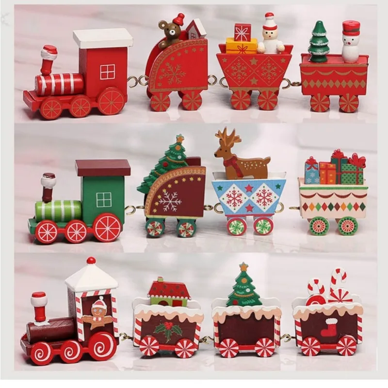 Madeira de Natal Trem de Decoração, Brinquedos do Bebê Bonito, Pintado de Brinquedo de Trem com Papai Noel, Boneco de neve de Artesanato para o Ano Novo de Natal de Presentes Crianças . ' - ' . 2