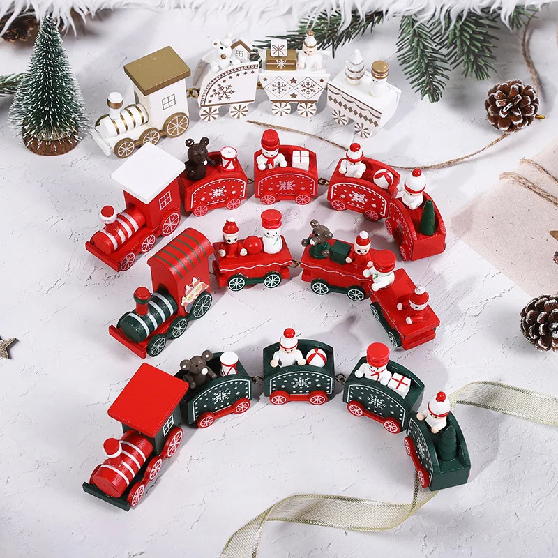 Madeira de Natal Trem de Decoração, Brinquedos do Bebê Bonito, Pintado de Brinquedo de Trem com Papai Noel, Boneco de neve de Artesanato para o Ano Novo de Natal de Presentes Crianças . ' - ' . 3