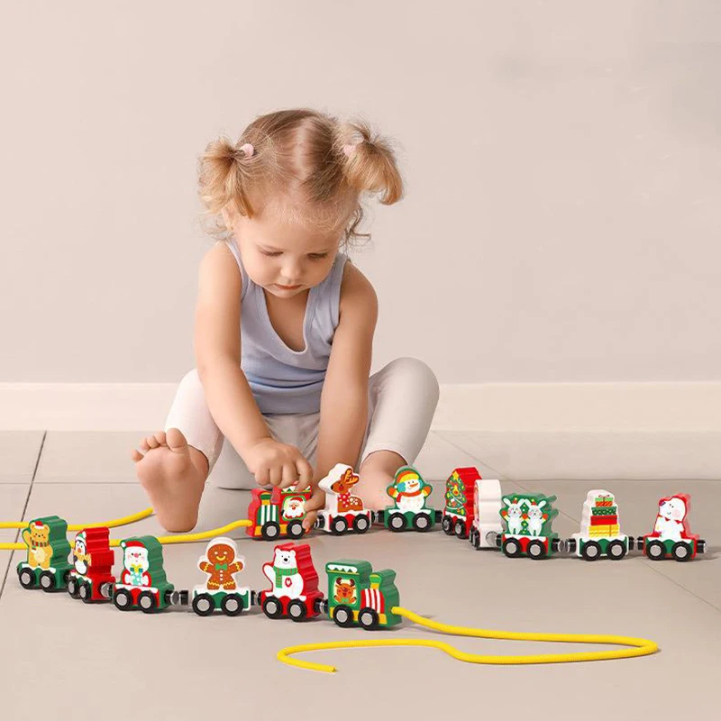 Madeira de Natal Trem de Decoração, Brinquedos do Bebê Bonito, Pintado de Brinquedo de Trem com Papai Noel, Boneco de neve de Artesanato para o Ano Novo de Natal de Presentes Crianças . ' - ' . 4