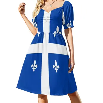 Novo Fleurdelisé, Quebec Bandeira sem Mangas, Vestido de longa vestido das mulheres de verão vestido de bandagem vestidos para mulheres