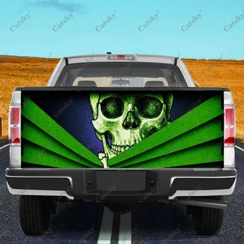 Engraçado Verde da Cabeça Crânio Carro Cauda Tronco Proteger Vinly Adesivo Decalque de Carro, Capa de Corpo Inteiro Decoração Autocolante para JIPE Off-road, a Picape