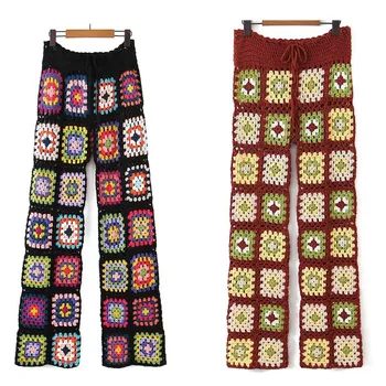 Boêmio Vintage Calças Artesanais De Crochê, Patchwork Pantalones De Férias Sexy Moda Coreana Praia Calças 2023 Novo
