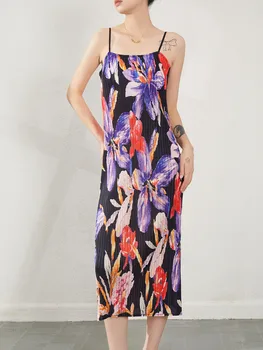 Floral Funda de Vestido das Mulheres de Verão, o Novo High-end Elegante Idade de redução de Plissado de Férias Vestido Longo