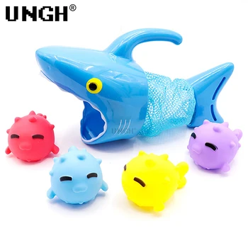 UNGH Bebê Bonito 3D Tubarão Animal Flutuante Banheira de Brinquedo Montessori Piscina de Água Brinquedos de Borracha Macia Float Squeeze Som Garoto de Lavagem de Jogar