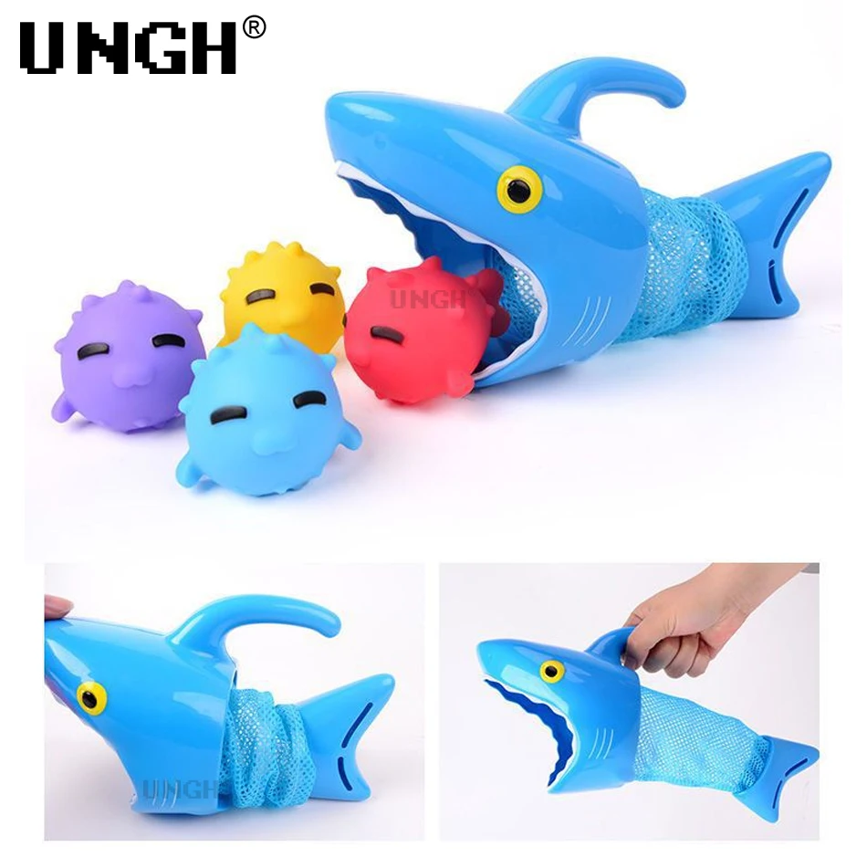 UNGH Bebê Bonito 3D Tubarão Animal Flutuante Banheira de Brinquedo Montessori Piscina de Água Brinquedos de Borracha Macia Float Squeeze Som Garoto de Lavagem de Jogar . ' - ' . 1