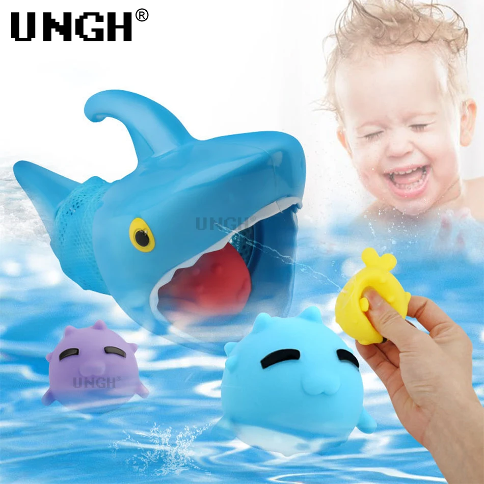 UNGH Bebê Bonito 3D Tubarão Animal Flutuante Banheira de Brinquedo Montessori Piscina de Água Brinquedos de Borracha Macia Float Squeeze Som Garoto de Lavagem de Jogar . ' - ' . 4