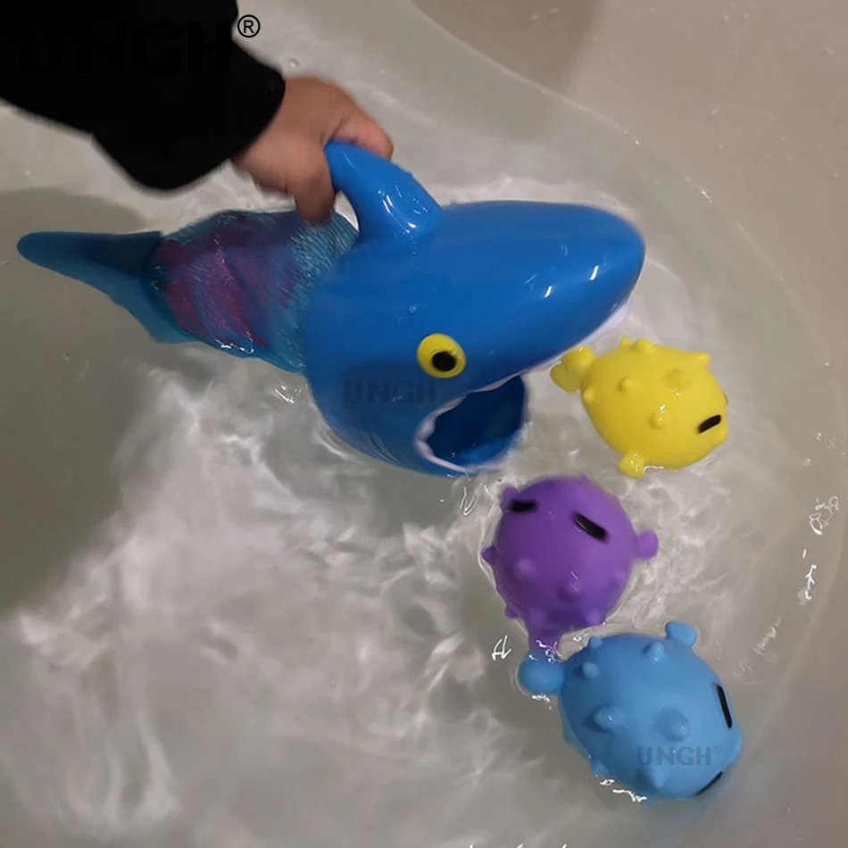 UNGH Bebê Bonito 3D Tubarão Animal Flutuante Banheira de Brinquedo Montessori Piscina de Água Brinquedos de Borracha Macia Float Squeeze Som Garoto de Lavagem de Jogar . ' - ' . 5