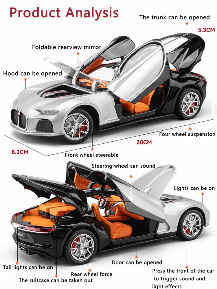 Novo 1:24 Simulação Bugatti Atlantic Liga De Modelo De Carro De Som E Luz Puxar Carro De Brinquedo Carro Esporte De Menino Coleção Decoração Presente . ' - ' . 1