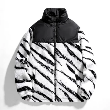 Novo Outono Inverno Homens engrossado cordeiro Casaco de Lã Lã Warm Coats Zebra Listrada de Correspondência de Cores de Casacos de Algodão Roupas