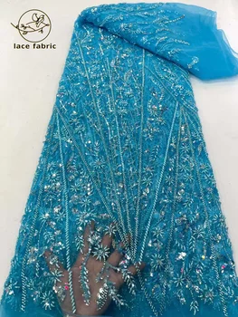 Alto Luxo Francês Bordar Rendas Frisado Tecido Africano Francês De Lantejoulas Noivo Laço De Tecido Para Costurar Nigeriano Vestido De Noiva