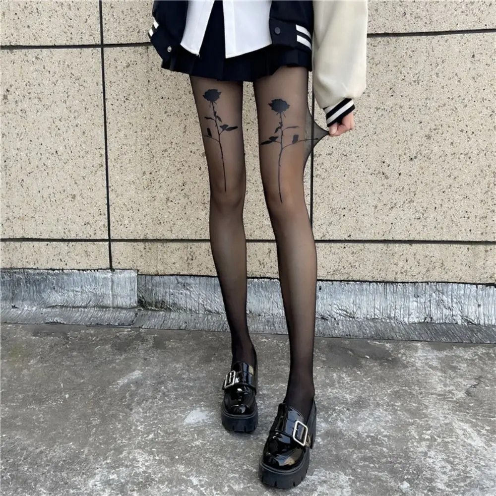 Respirável Vintage Ultra-fino Rhombic Lattice Mulheres de meia-Calça Confortável de Seda JK Rosa Padrão Feminino Meias Sexy meia-Calça . ' - ' . 1