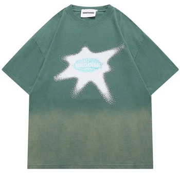 Hip Hop E Streetwear Lavado T-Shirt Vintage Impressão Gráfica Tie Dye Gradiente Tshirt 2023 Harajuku Punk Gótico Solta Camisetas Topo